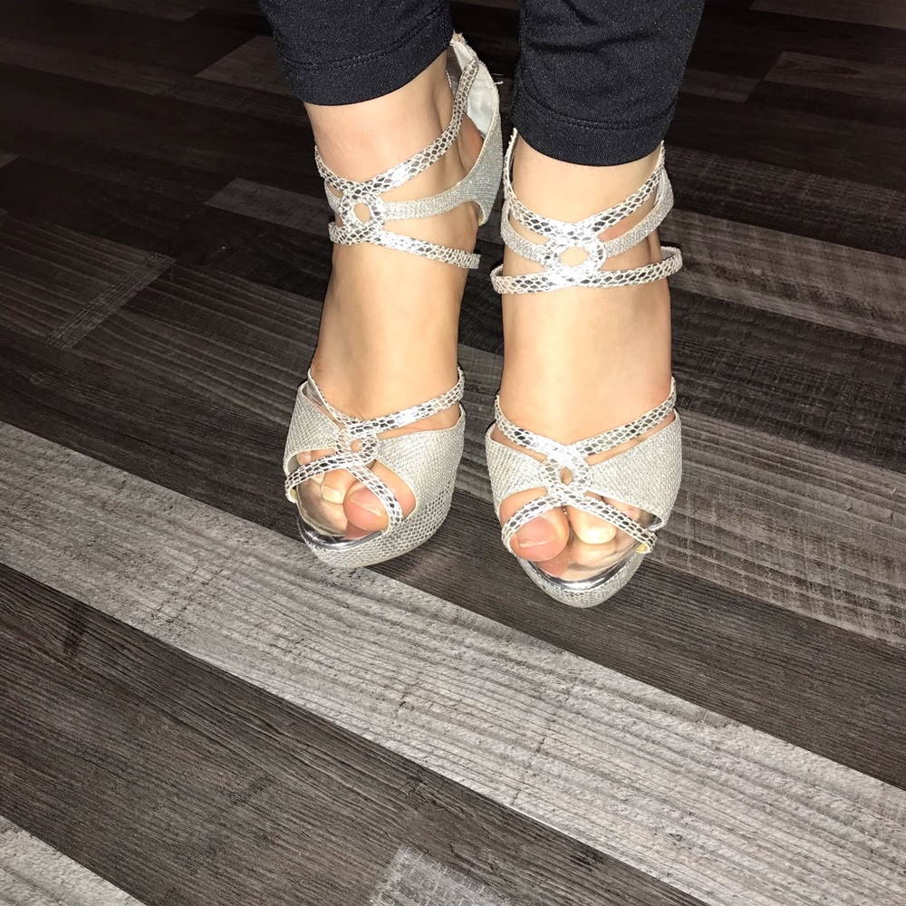 Silver platform heels